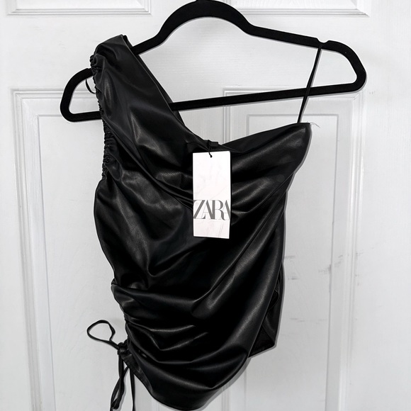 Zara Faux Leather Draped Top - 7969/247 - Picture 2 of 3